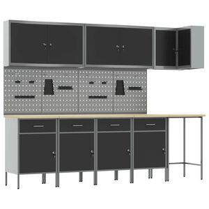 vidaXL Set de dulapuri de lucru cu sertar cu raft 12 buc. Negru și Gri