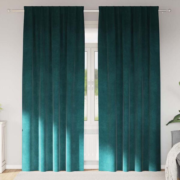 vidaXL Perdele opace 2 pcs Verde &icirc;nchis 140 x 225 cm Catifea