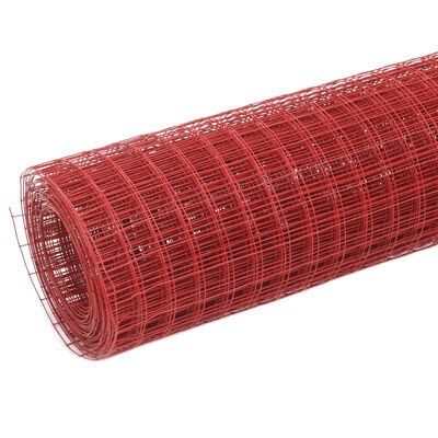 vidaXL Plasă de sârmă găini, roșu, 10 x 1 m, oțel cu înveliș PVC