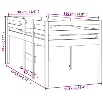 vidaXL Pat înalt de dormitor, alb, 90x200 cm, lemn masiv de pin