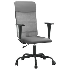 vidaXL Scaun birou reglabil &icirc;n &icirc;nălțime, gri, piele artificială/plasă