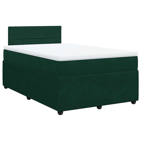vidaXL Pat box spring cu saltea, verde &icirc;nchis, 120x190 cm, catifea