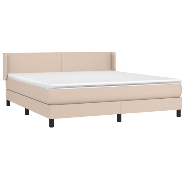 vidaXL Pat box spring cu saltea, cappuccino, 160x200cm piele ecologică