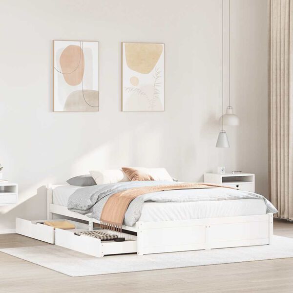 vidaXL Cadru pat fără saltea, alb, 100x200 cm, lemn masiv pin