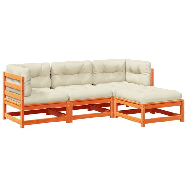 vidaXL Set canapele grădină cu perne, 4 piese, maro ceruit, lemn pin