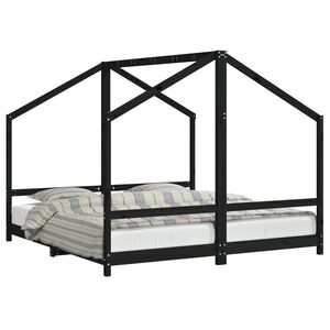 vidaXL Cadru de pat pentru copii negru 2x(90x190) cm lemn masiv de pin