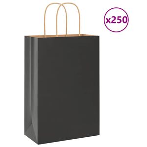 vidaXL Pungi de h&acirc;rtie 250 buc cu m&acirc;nere negre 21x11x31 cm