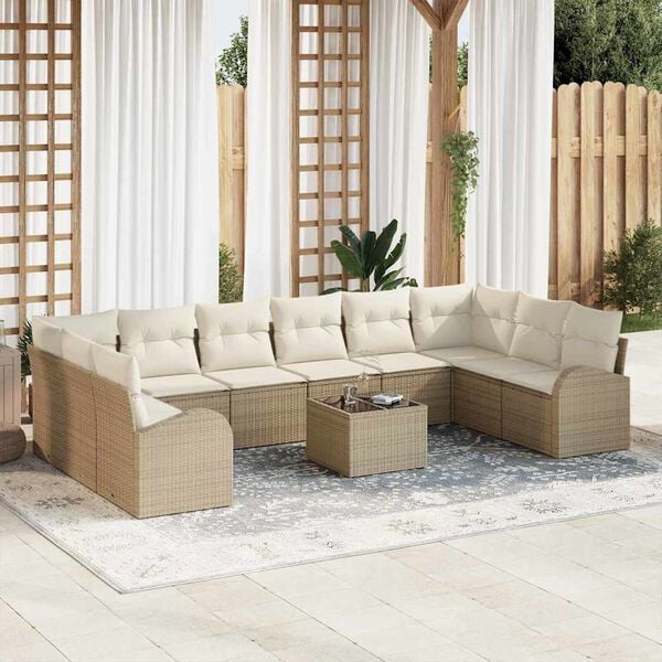 vidaXL Set de canapele pentru grădină 11 pcs Bej și crem poliratan