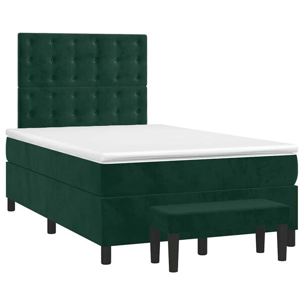 vidaXL Pat box spring cu saltea, verde &icirc;nchis, 120x200 cm, catifea