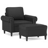 vidaXL Fotoliu canapea cu taburet, negru, 60 cm, piele ecologică