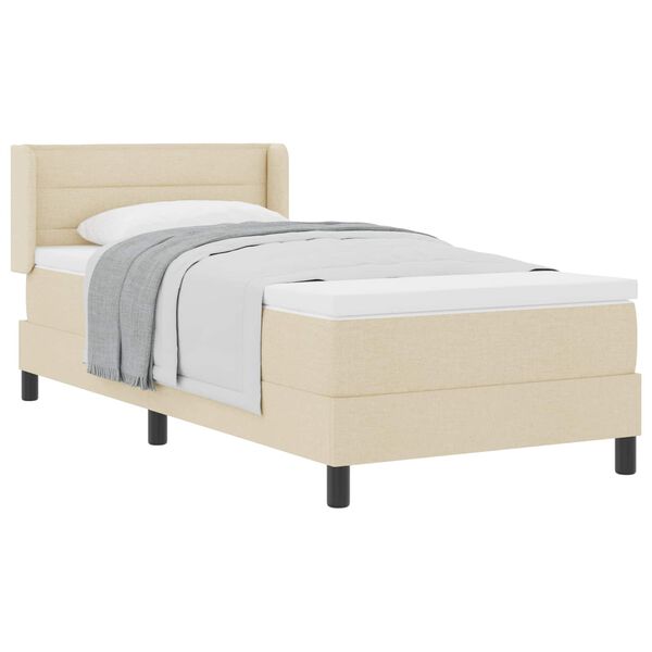 vidaXL Pat cu arcuri cu saltea cu headboard Crem 190 x 90 cm țesătură