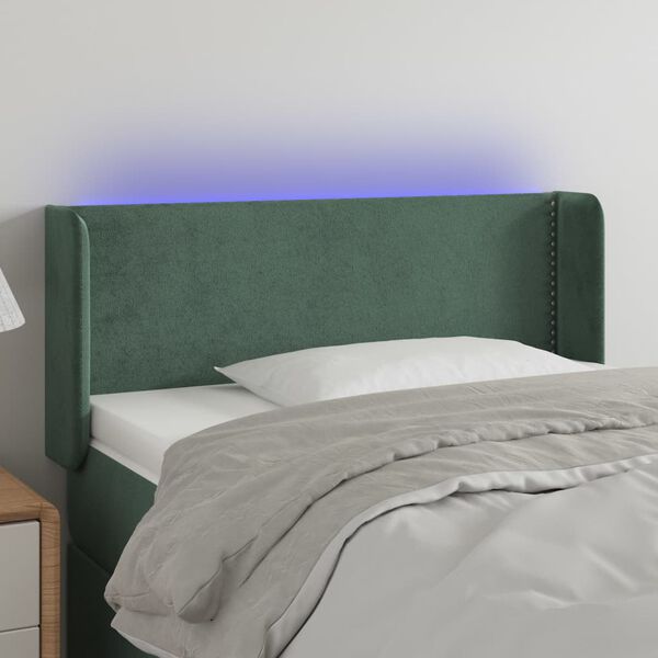 vidaXL Tăblie de pat cu LED, verde &icirc;nchis, 93x16x78/88 cm, catifea