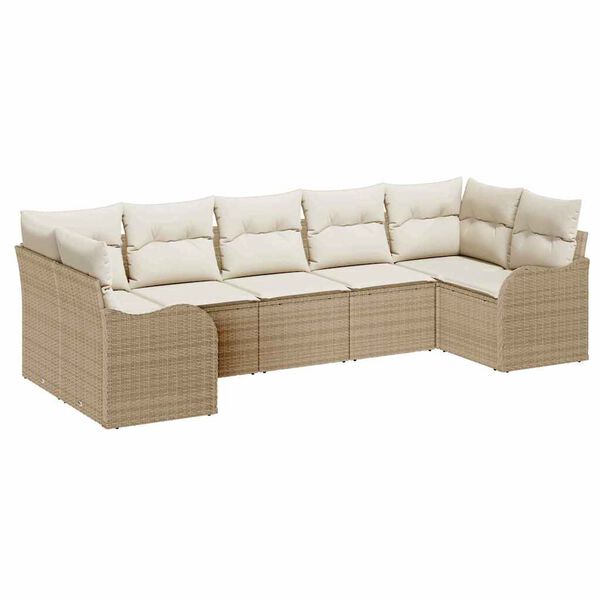 vidaXL Set de canapele pentru grădină 7 pcs Bej și alb Rattan poli