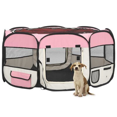 vidaXL Țarc de câini pliabil cu sac de transport, roz, 145x145x61 cm