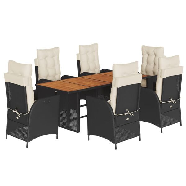 vidaXL Set mobilier de grădină cu perne, 9 piese, negru, poliratan