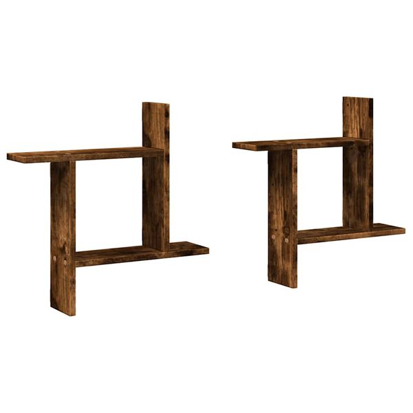 vidaXL Rafturi perete 2 buc. stejar fumuriu 50x12x50 cm lemn prelucrat