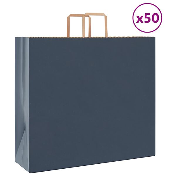 vidaXL Saci de h&acirc;rtie 50 buc cu m&acirc;nere Albastru 54x15x49 cm