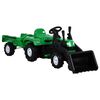 vidaXL Tractor copii cu pedale, remorcă şi &icirc;ncărcător, verde și negru
