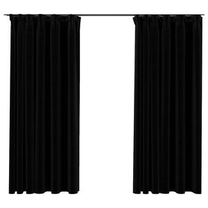 vidaXL Draperii opace aspect in, c&acirc;rlige, 2 buc., negru, 140 x 175 cm