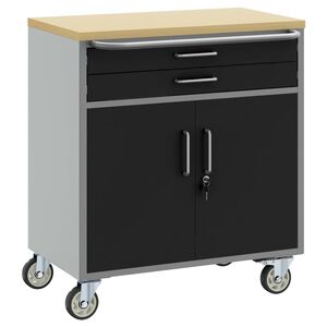 vidaXL Carucior de lucru cu roți cu roata Negru și Gri 75 x 45 x 85 cm