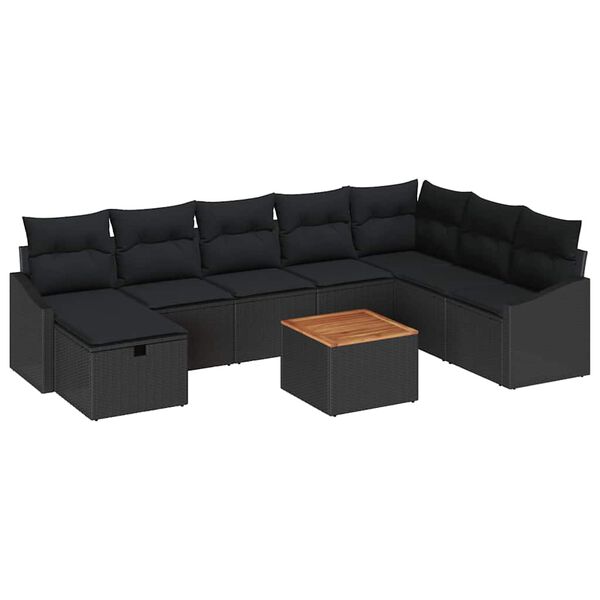 vidaXL Set de canapele pentru grădină cu pernă 9 pcs Negru Rattan poli