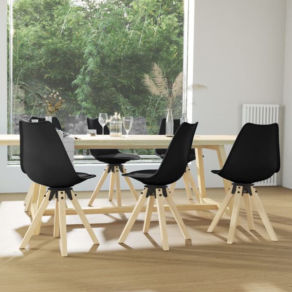 vidaXL Scaune de bucătărie pivotante, 6 buc., negru, PP