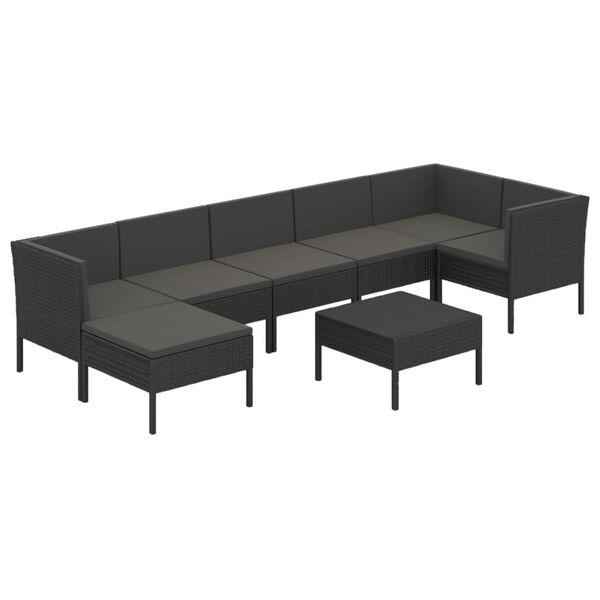vidaXL Set mobilier de grădină cu perne, 8 piese, negru, poliratan