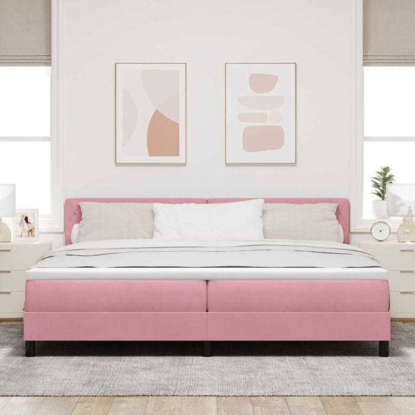 vidaXL Pat cu arcuri cu saltea cu headboard Roz 200 x 200 cm Catifea