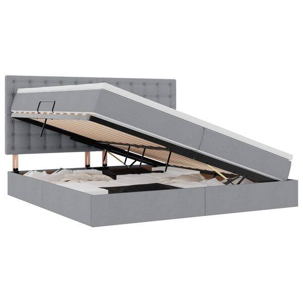 vidaXL Pat cu saltea și LED cu led Gri deschis 200 x 200 cm Poliester