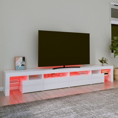 vidaXL Comodă TV cu lumini LED, alb extralucios, 260x36,5x40cm