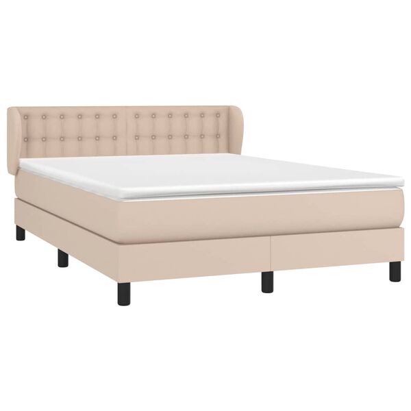 vidaXL Pat box spring cu saltea, cappuccino, 140x200cm piele ecologică