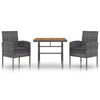 vidaXL Set de mobilier de exterior, 3 piese, gri, poliratan