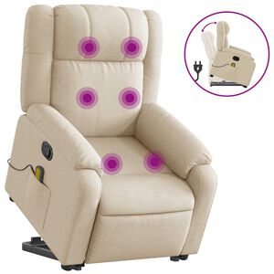 vidaXL Fotoliu masaj rabatabil cu ridicare, crem, material textil