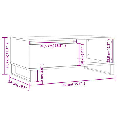 vidaXL Măsuță de cafea, gri beton, 90x50x36,5 cm, lemn compozit