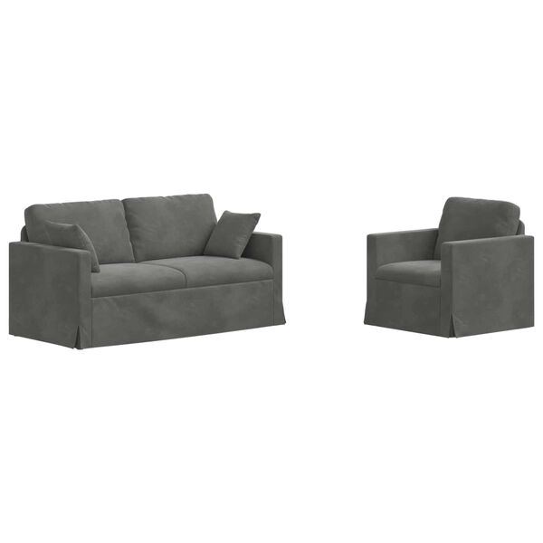 vidaXL Set de canapea 2 pcs Gri &icirc;nchis 158 x 78 x 80 cm Catifea