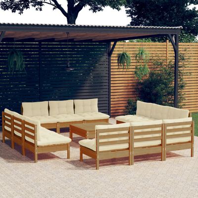 vidaXL Set mobilier grădină cu perne, 13 piese, crem, lemn de pin