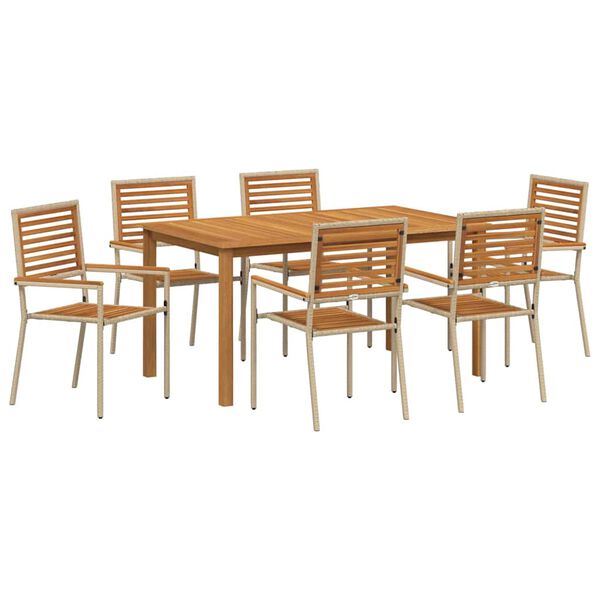 vidaXL Set de masă pentru grădină 7 pcs Bej Rattan poli