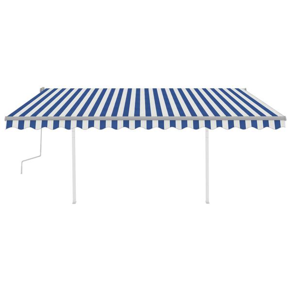 vidaXL Copertină retractabilă manual cu LED, albastru și alb, 4x3,5 m