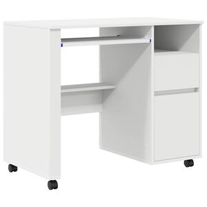 vidaXL Birou cu roți Alb Lemn prelucrat 91 x 50 x 77 cm