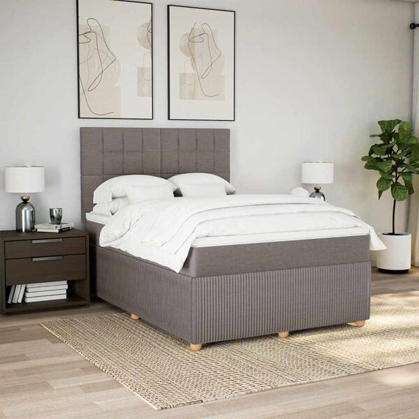 vidaXL Pat box spring cu saltea, gri taupe, 160x200 cm material textil