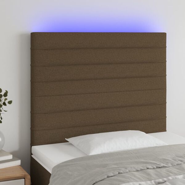 vidaXL Tăblie de pat cu LED, maro &icirc;nchis, 90x5x118/128 cm, textil