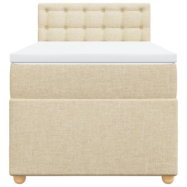 vidaXL Pat box spring cu saltea, crem, 90x200 cm, textil