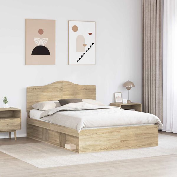 vidaXL Cadru de pat cu headboard Sonoma 140 x 200 cm Lemn de pin masiv