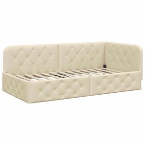 vidaXL Cadru de pat colțar cu headboard Crem 90 x 190 cm țesătură