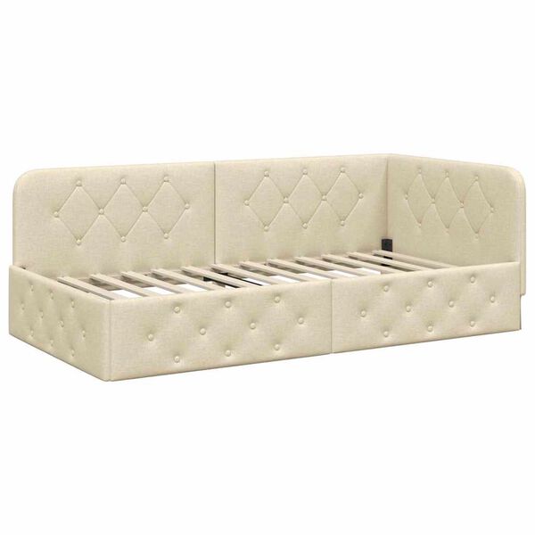 vidaXL Cadru de pat colțar cu headboard Crem 90 x 190 cm țesătură
