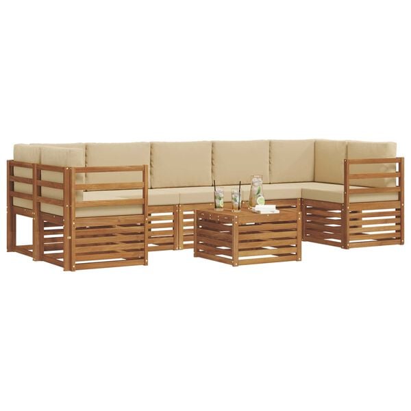 vidaXL Set de canapele de exterior cu pernă 8 pcs Natural și Bej