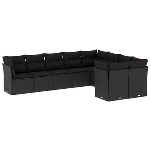 vidaXL Set mobilier de grădină cu perne, 9 piese, negru, poliratan