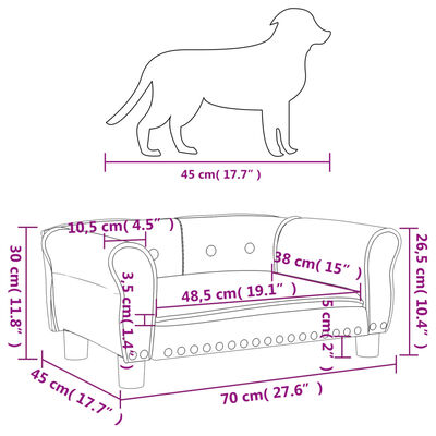 vidaXL Pat de câini, crem, 70x45x30 cm, catifea
