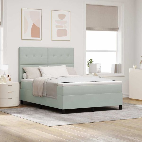 vidaXL Pat cu arc LED cu saltea Gri deschis 140 x 190 cm Catifea