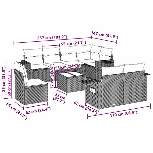 vidaXL Set mobilier de grădină cu perne, 9 piese, negru, poliratan